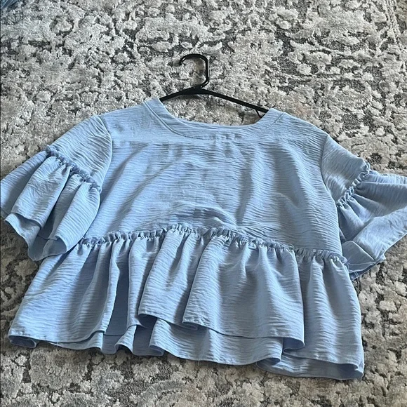 Altar'd State Light Blue Ruffle Peplum Blouse - Picture 1 of 3